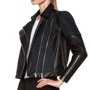 Helmut Lang Black Leather and Jacquard Biker Jacket